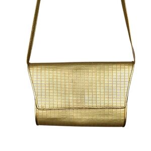 Charles Jourdan  Gold Leather Clutch Bag w/ Shoulder Strap Assymetric Flaws